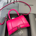 Balenciaga 593546 Hourglass Small Top Handle Calfskin Bag Plum Silver - Default Title - View 1