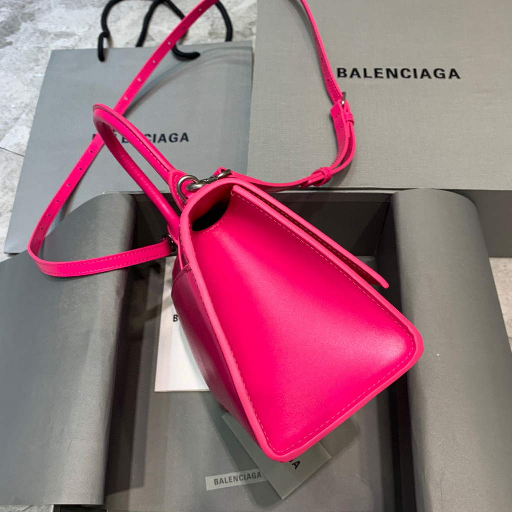Balenciaga 593546 Hourglass Small Top Handle Calfskin Bag Plum Silver