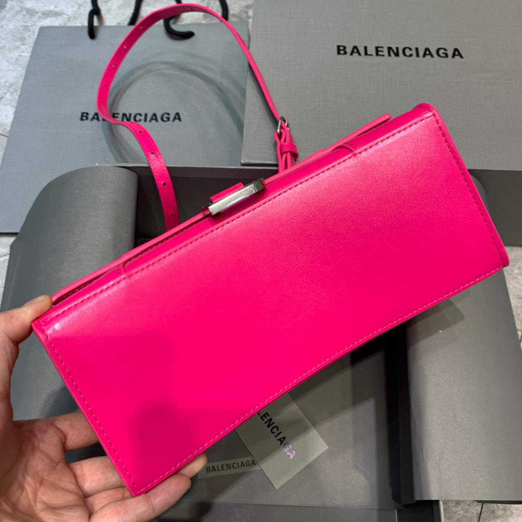 Balenciaga 593546 Hourglass Small Top Handle Calfskin Bag Plum Silver
