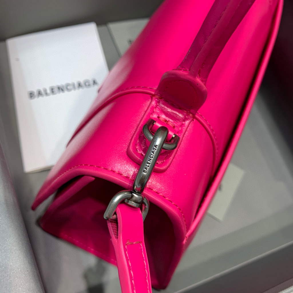 Balenciaga 593546 Hourglass Small Top Handle Calfskin Bag Plum Silver