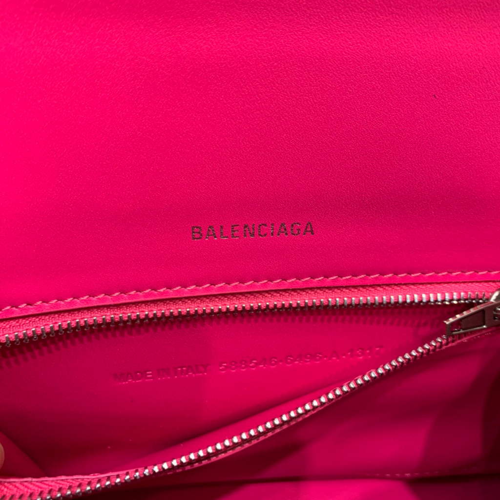 Balenciaga 593546 Hourglass Small Top Handle Calfskin Bag Plum Silver