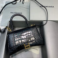 Balenciaga 593546 Hourglass Small Top Handle Crocodile Bag Black Gold - Default Title - View 1