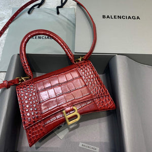 Balenciaga 593546 Hourglass Small Top Handle Crocodile Bag Red - Default Title - View 1