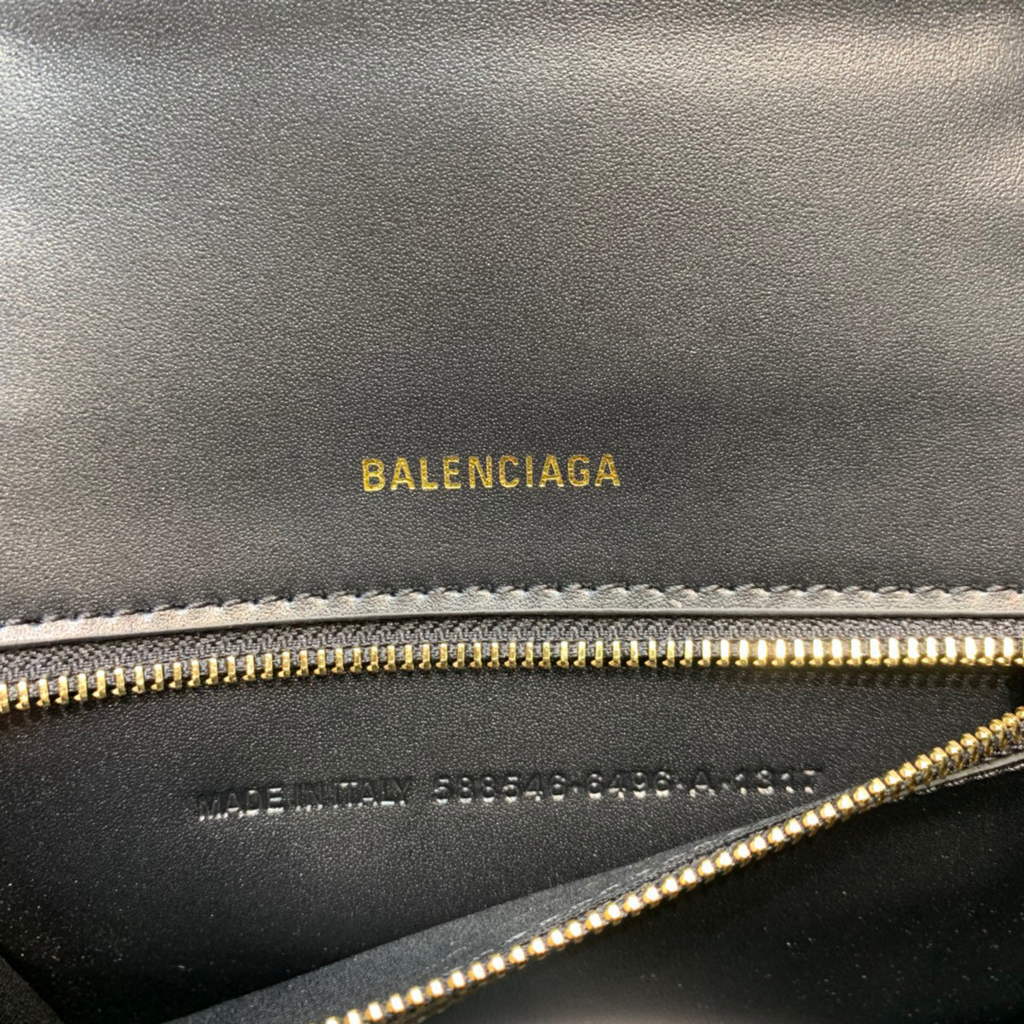 Balenciaga 593546 Hourglass Small Top Handle Crocodile Bag Black Gold