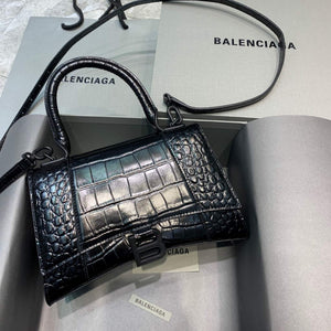 Balenciaga 593546 Hourglass Small Top Handle Crocodile Bag Black - Default Title - View 1
