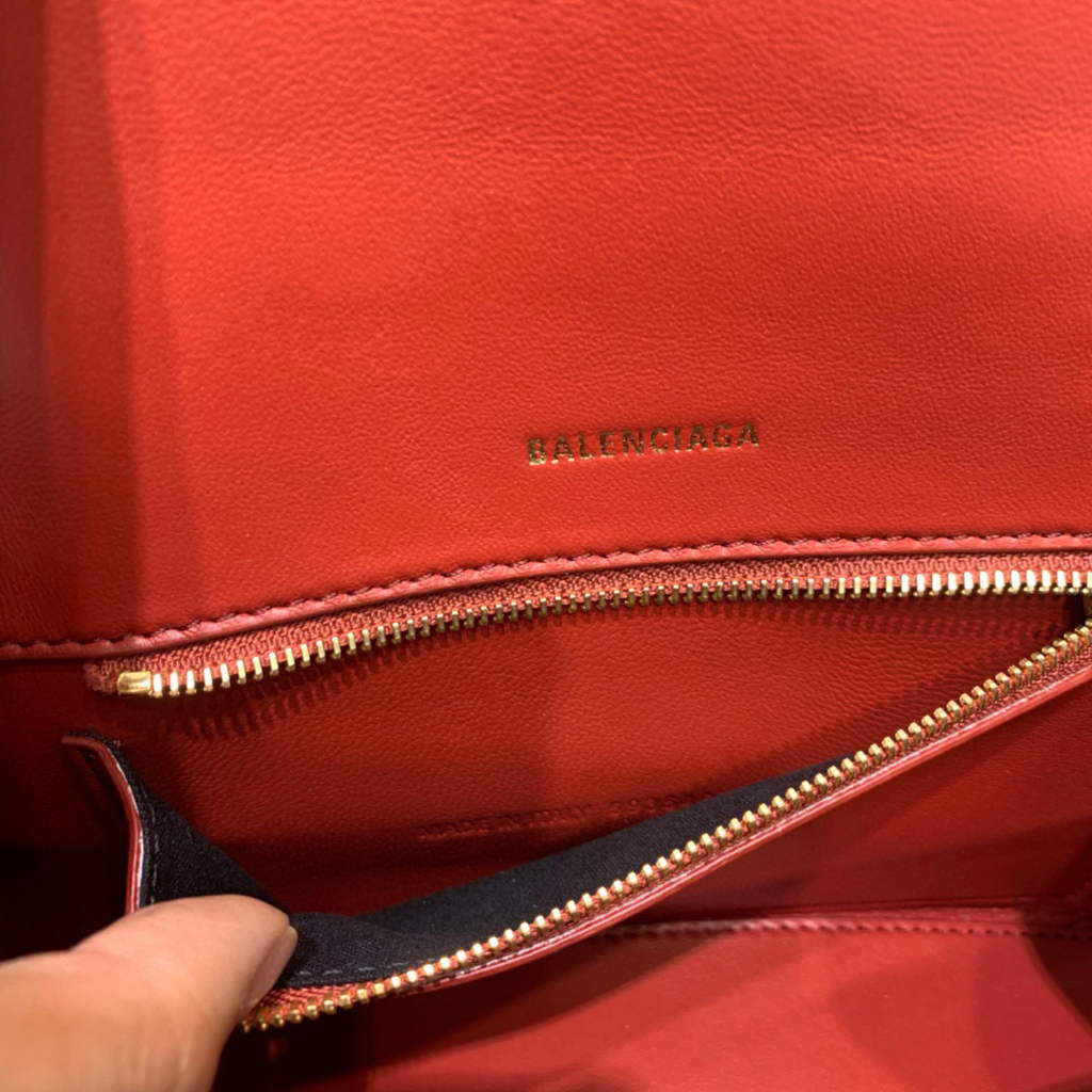 Balenciaga 593546 Hourglass Small Top Handle Crocodile Bag Red
