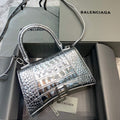 Balenciaga 593546 Hourglass Small Top Handle Crocodile Bag Silver - Default Title - View 1