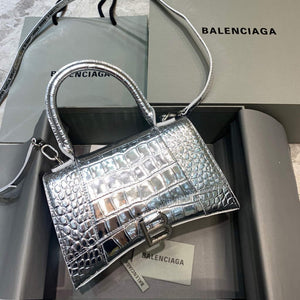 Balenciaga 593546 Hourglass Small Top Handle Crocodile Bag Silver - Default Title - View 1