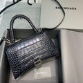 Balenciaga 593546 Hourglass Small Top Handle Crocodile Bag Black Silver - Default Title - View 1