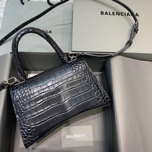 Balenciaga 593546 Hourglass Small Top Handle Crocodile Bag Black Silver - Default Title - View 2