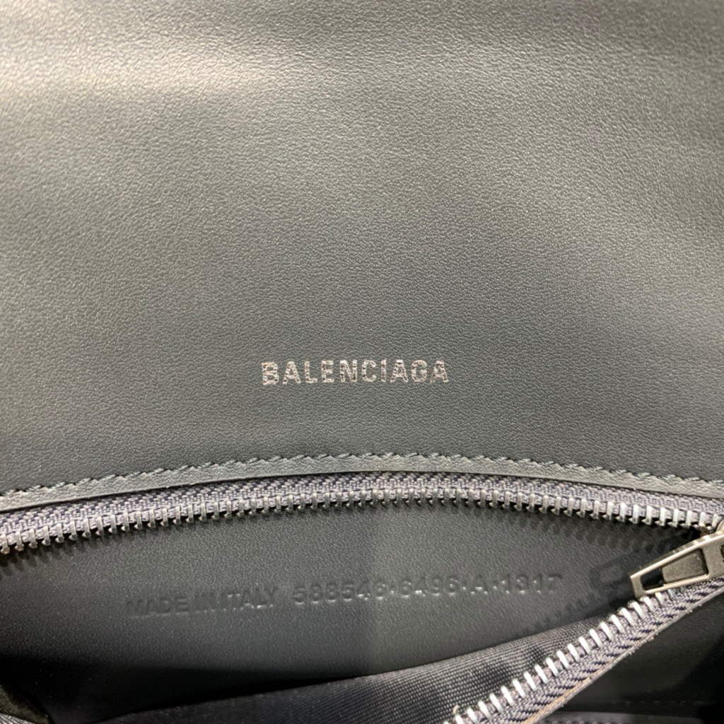 Balenciaga 593546 Hourglass Small Top Handle Crocodile Bag Black Silver