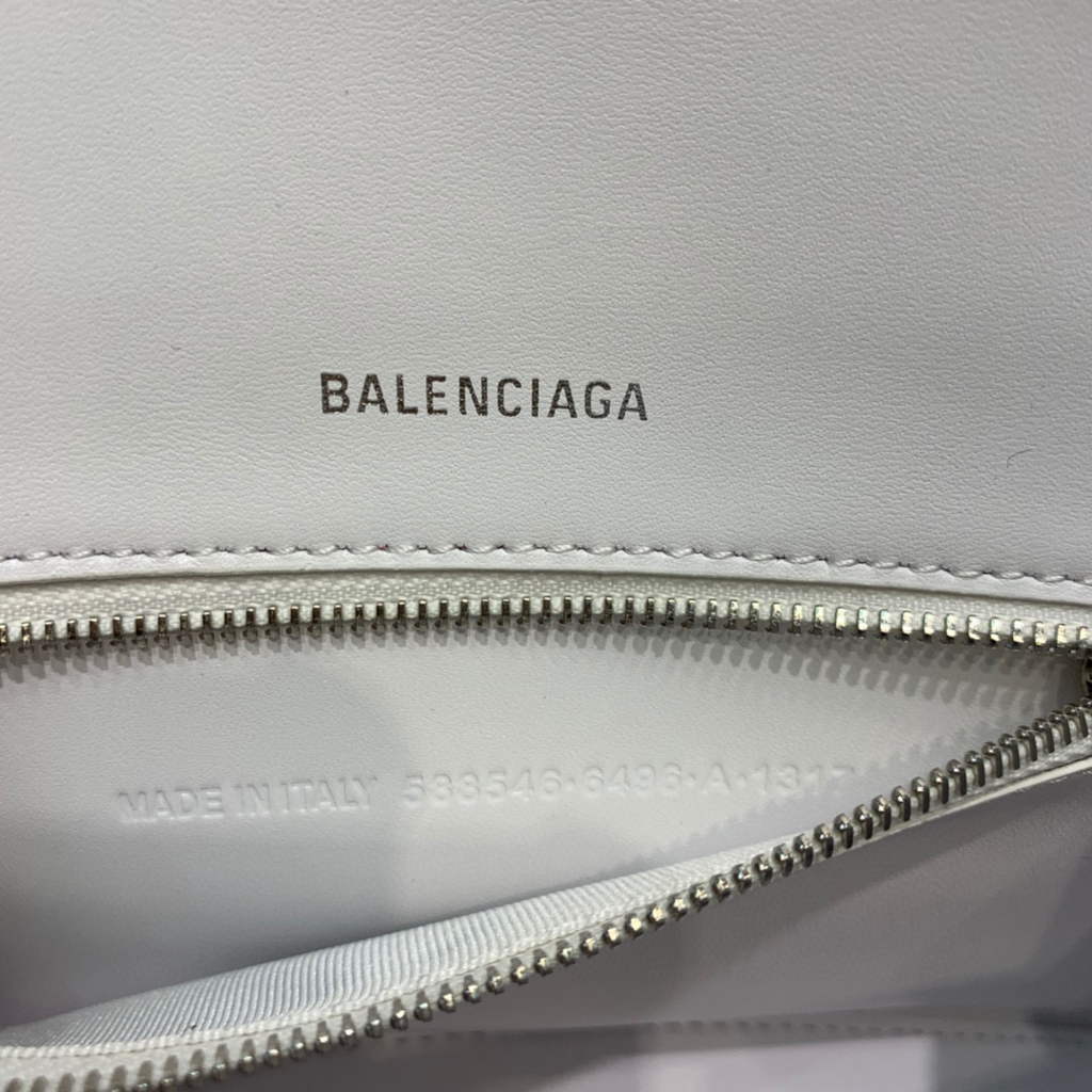 Balenciaga 593546 Hourglass Small Top Handle Crocodile Bag White
