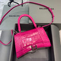 Balenciaga 593546 Hourglass Small Top Handle Crocodile Bag Plum - Default Title - View 1