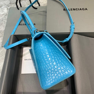 Balenciaga 593546 Hourglass Small Top Handle Crocodile Bag Blue Silver - Default Title - View 3