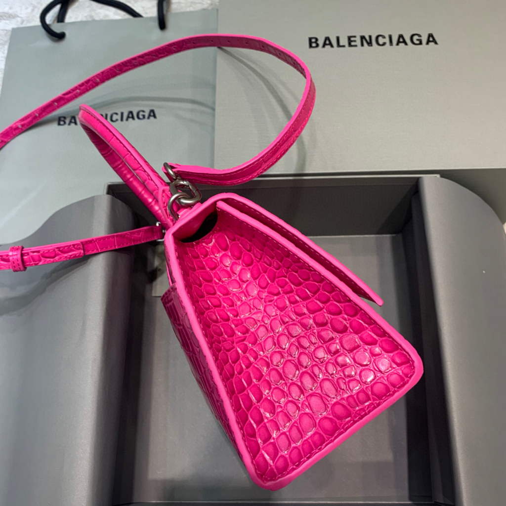 Balenciaga 593546 Hourglass Small Top Handle Crocodile Bag Plum