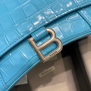 Balenciaga 593546 Hourglass Small Top Handle Crocodile Bag Blue Silver - Default Title - View 5