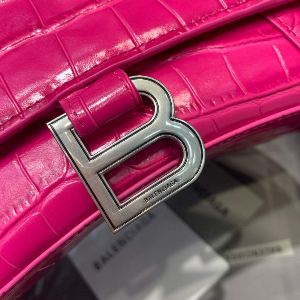 Balenciaga 593546 Hourglass Small Top Handle Crocodile Bag Plum