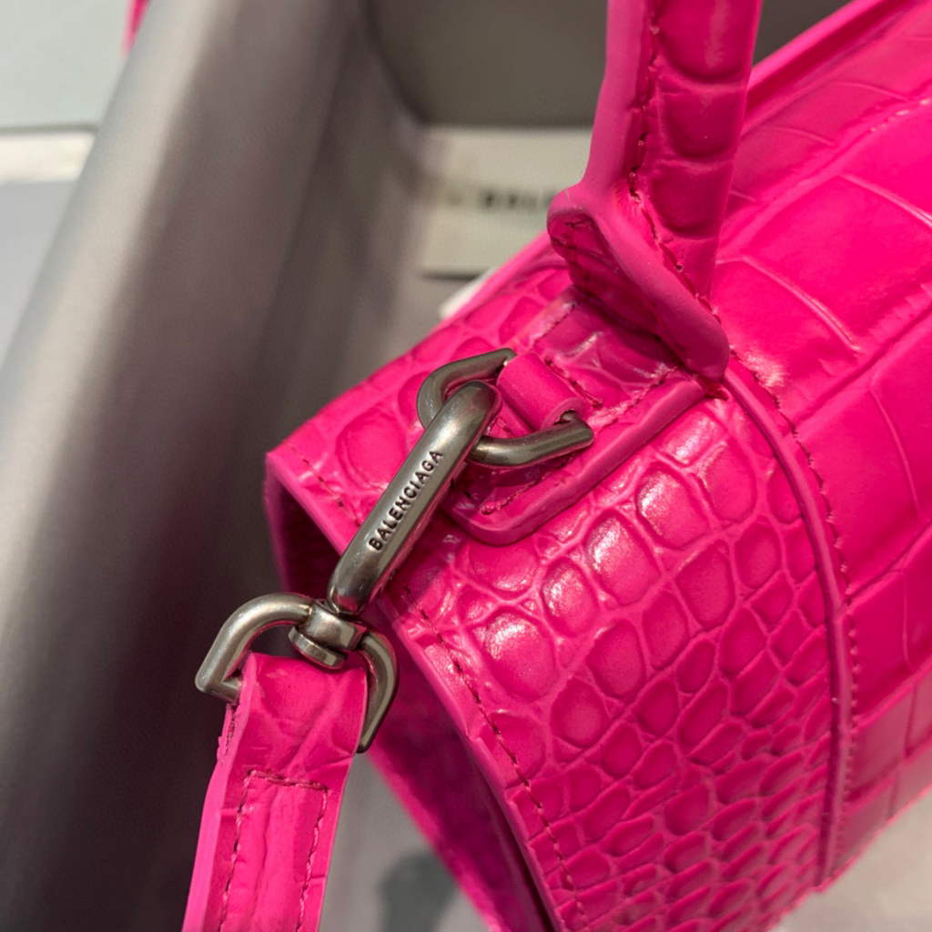 Balenciaga 593546 Hourglass Small Top Handle Crocodile Bag Plum