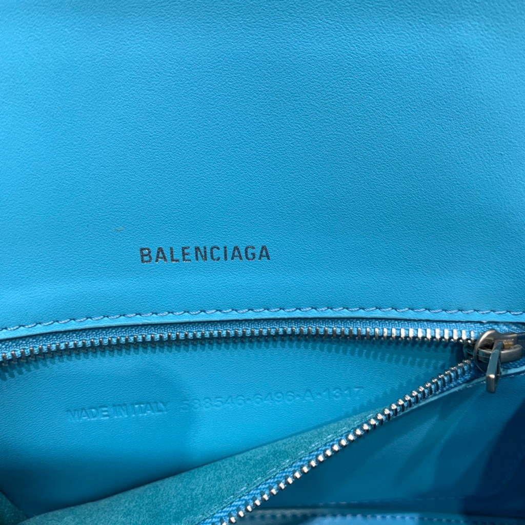Balenciaga 593546 Hourglass Small Top Handle Crocodile Bag Blue Silver
