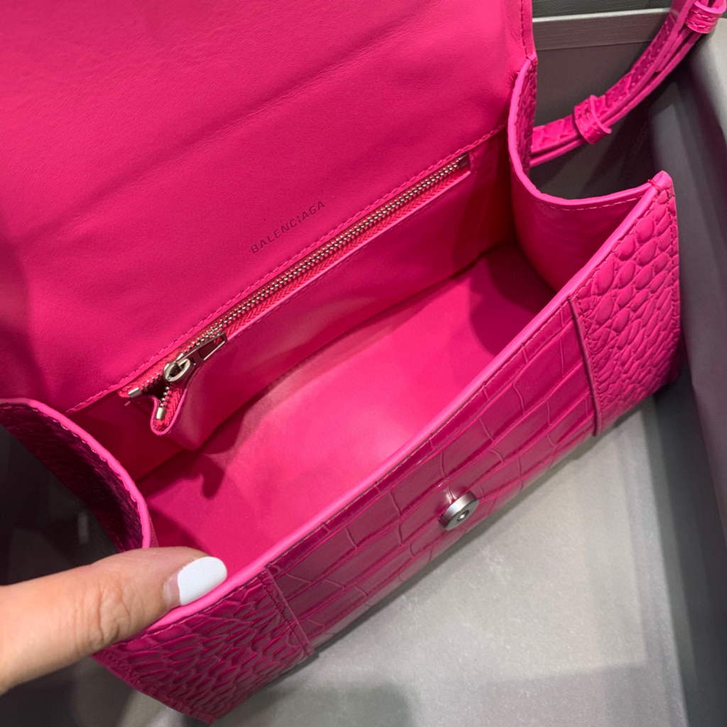 Balenciaga 593546 Hourglass Small Top Handle Crocodile Bag Plum