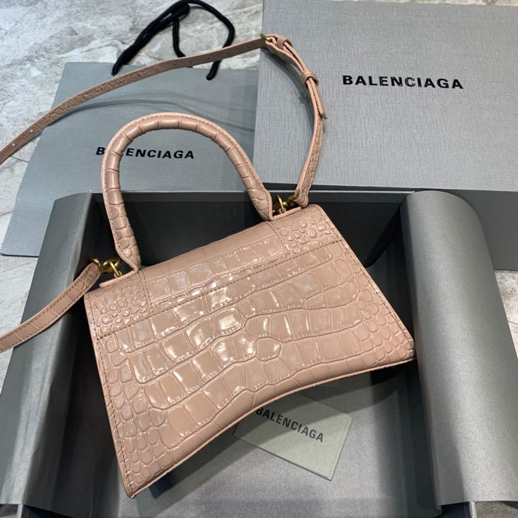 Balenciaga 593546 Hourglass Small Top Handle Crocodile Bag Light Pink
