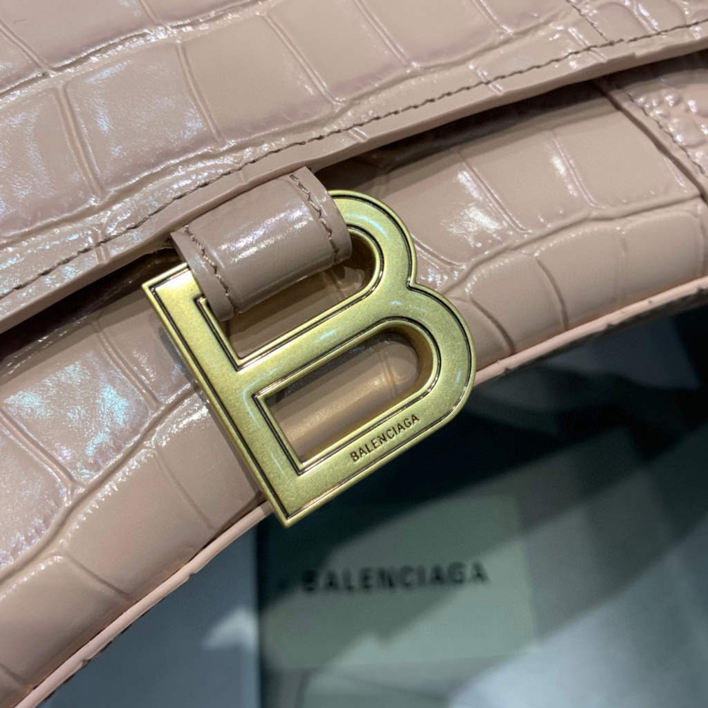 Balenciaga 593546 Hourglass Small Top Handle Crocodile Bag Light Pink