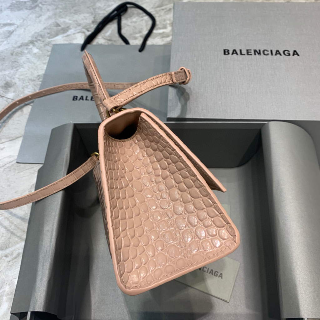 Balenciaga 593546 Hourglass Small Top Handle Crocodile Bag Light Pink