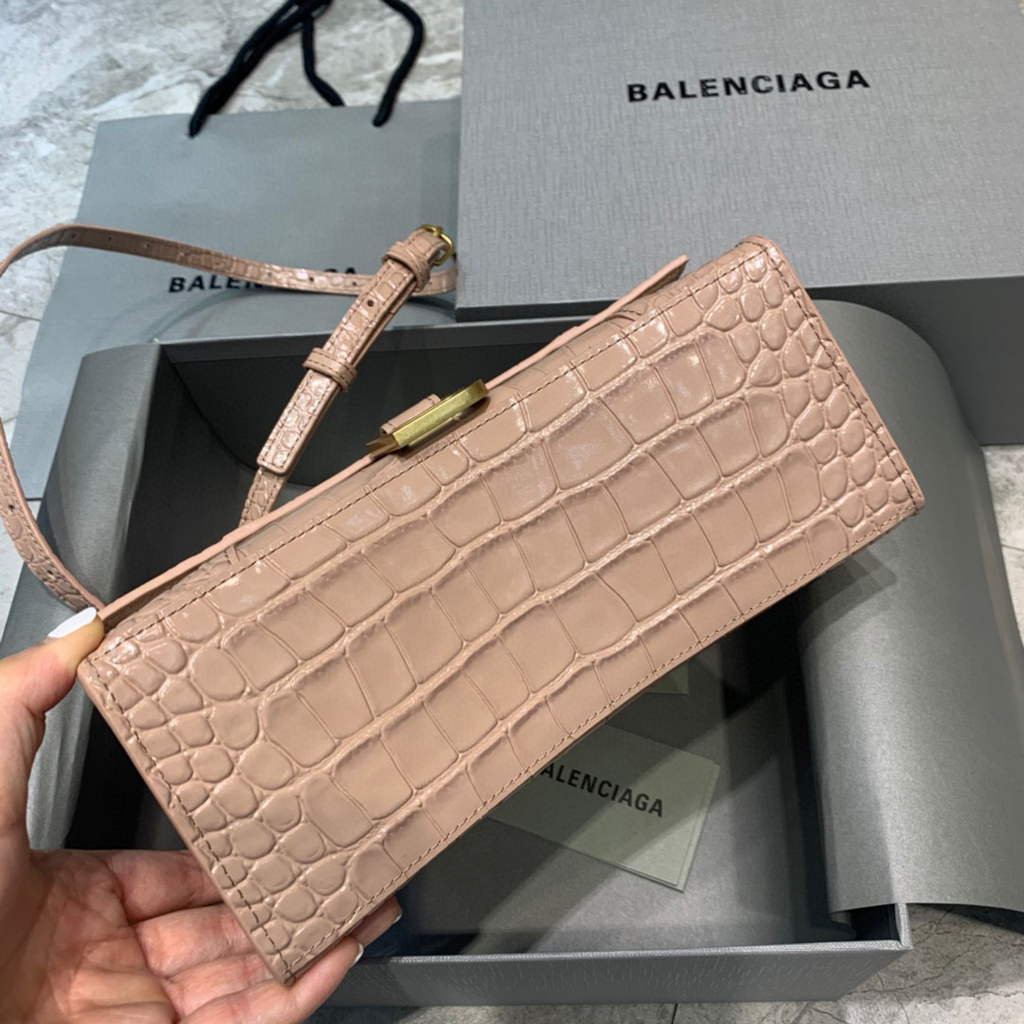 Balenciaga 593546 Hourglass Small Top Handle Crocodile Bag Light Pink
