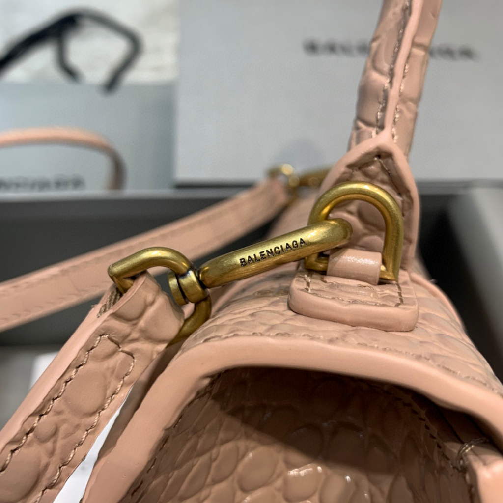 Balenciaga 593546 Hourglass Small Top Handle Crocodile Bag Light Pink