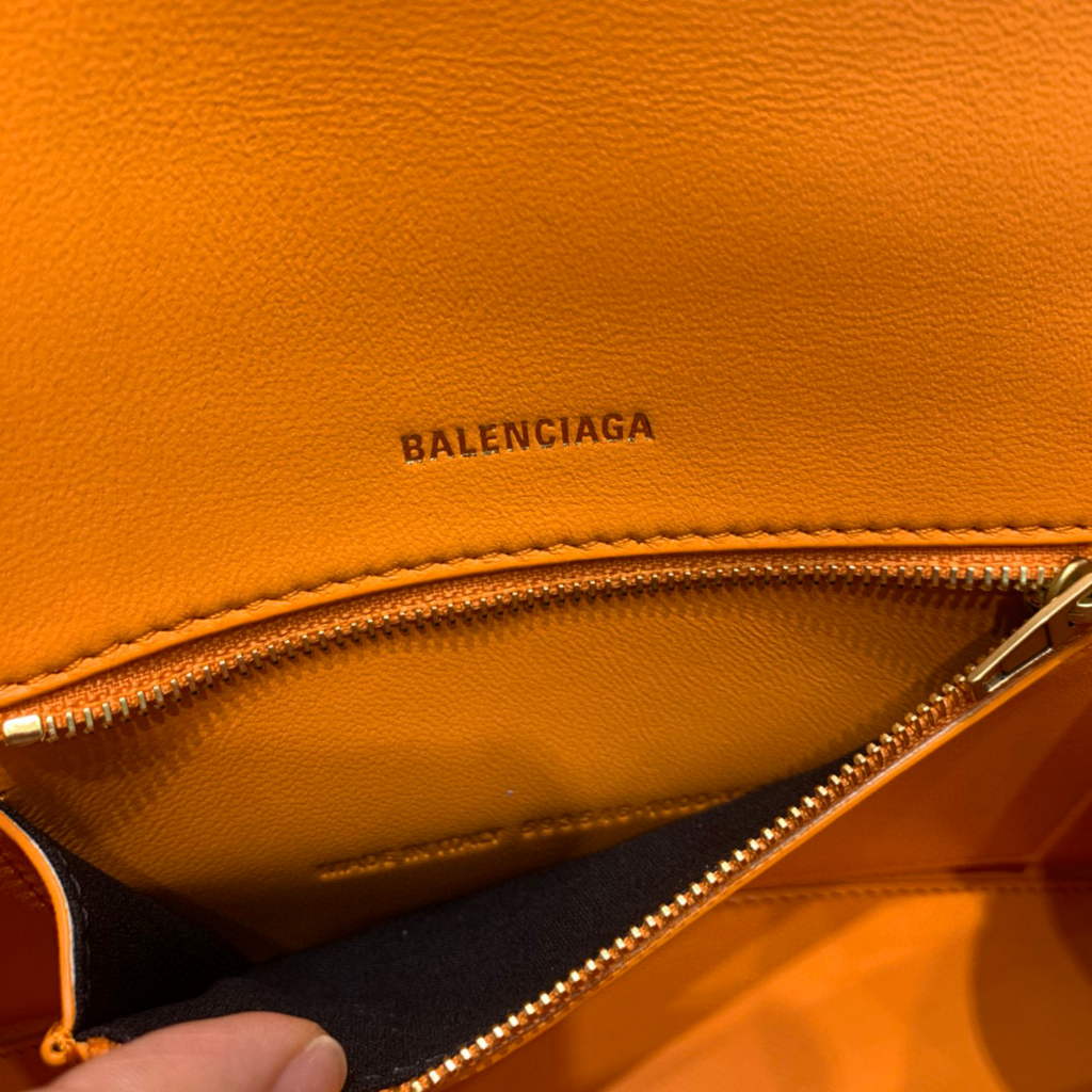 Balenciaga 593546 Hourglass Small Top Handle Crocodile Bag Orange Gold