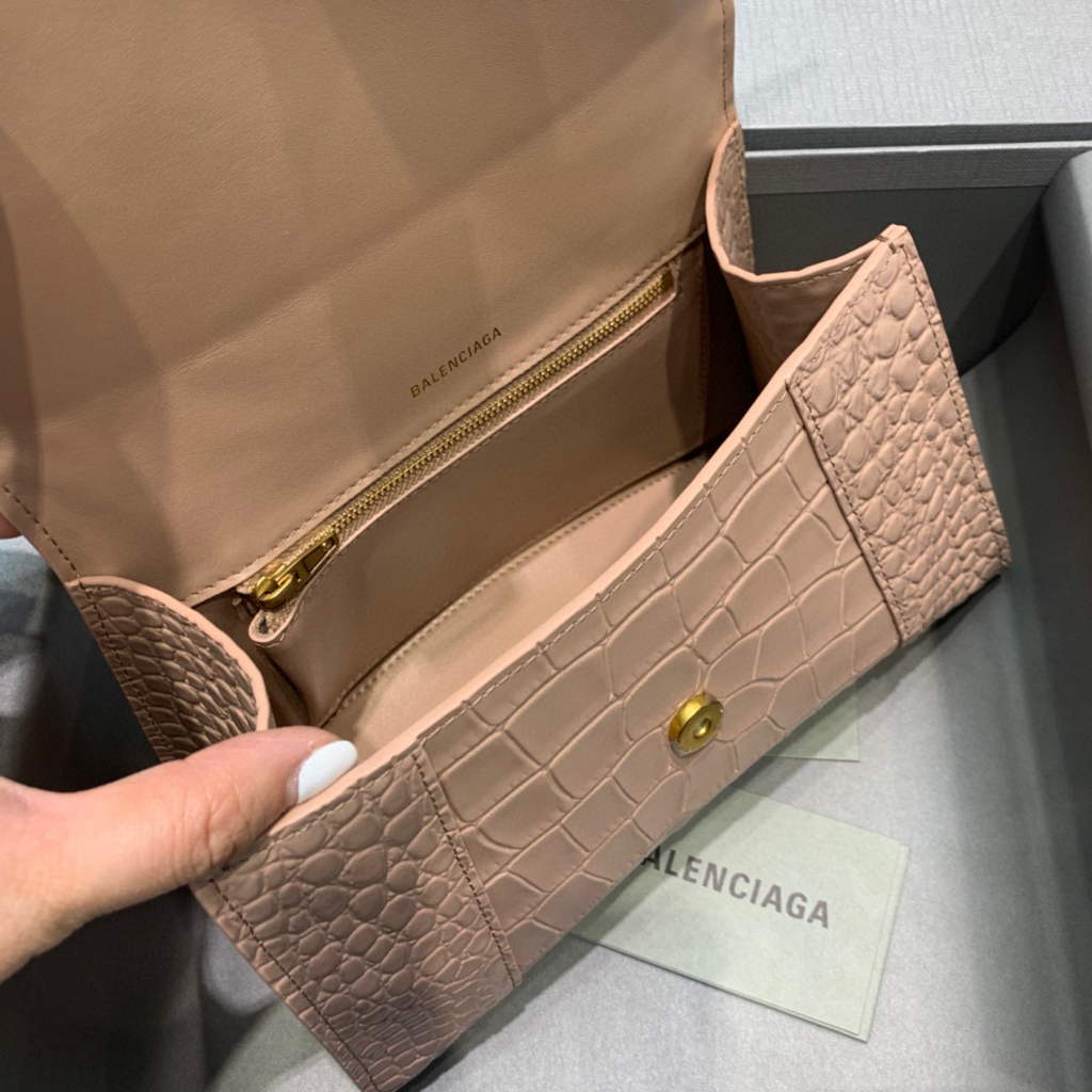 Balenciaga 593546 Hourglass Small Top Handle Crocodile Bag Light Pink