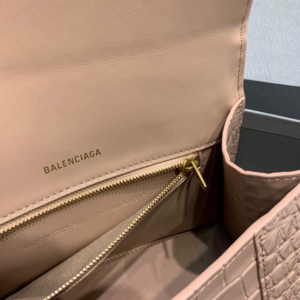 Balenciaga 593546 Hourglass Small Top Handle Crocodile Bag Light Pink