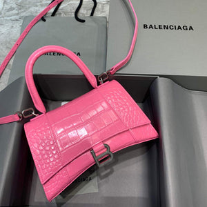 Balenciaga 593546 Hourglass Small Top Handle Crocodile Bag Pink - Default Title - View 1