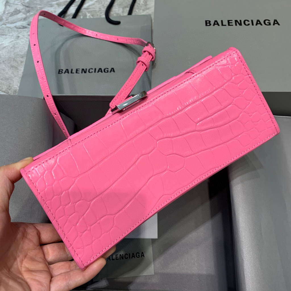 Balenciaga 593546 Hourglass Small Top Handle Crocodile Bag Pink