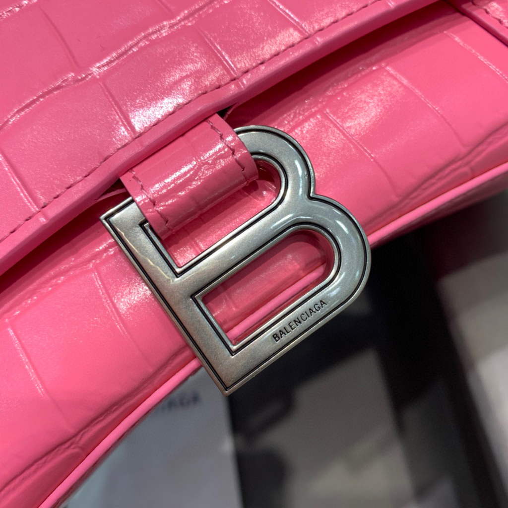 Balenciaga 593546 Hourglass Small Top Handle Crocodile Bag Pink