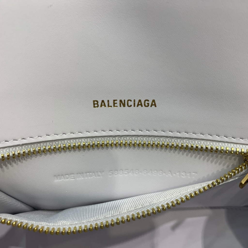 Balenciaga 593546 Hourglass Small Top Handle Crocodile Bag White Gold