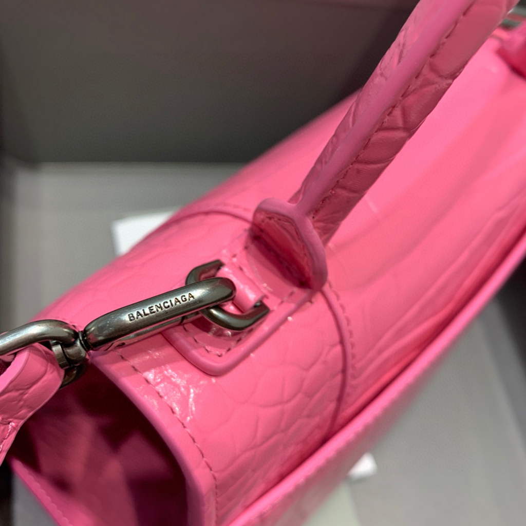 Balenciaga 593546 Hourglass Small Top Handle Crocodile Bag Pink
