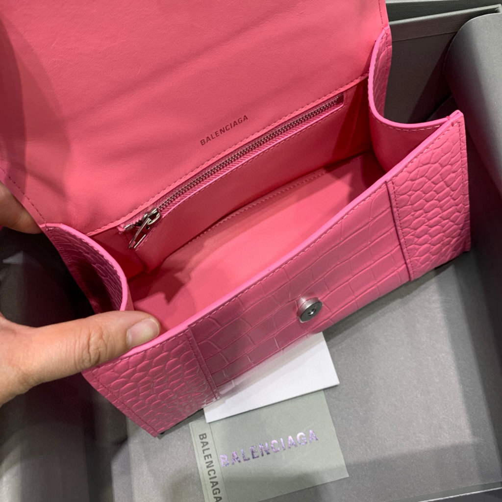 Balenciaga 593546 Hourglass Small Top Handle Crocodile Bag Pink