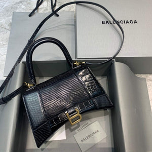 Balenciaga 593546 Hourglass Small Top Handle Crocodile Bag Black Gold - Default Title - View 1