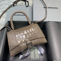 Balenciaga 593546 Hourglass Small Top Handle Crocodile Bag kakhi - Default Title - View 1