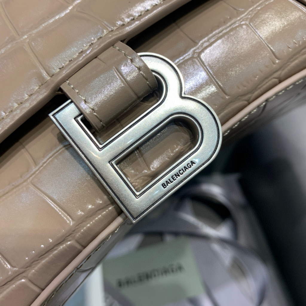 Balenciaga 593546 Hourglass Small Top Handle Crocodile Bag kakhi