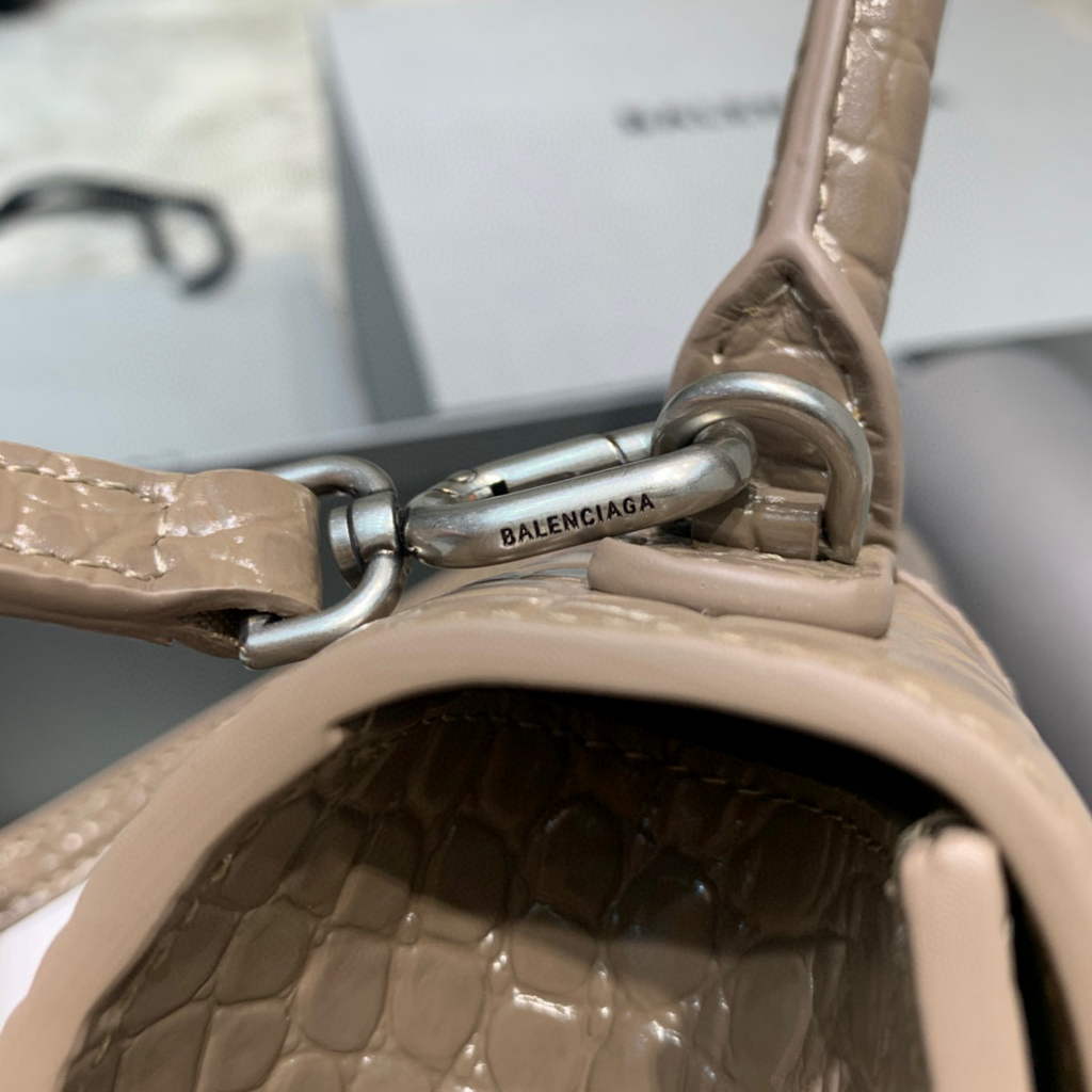 Balenciaga 593546 Hourglass Small Top Handle Crocodile Bag kakhi