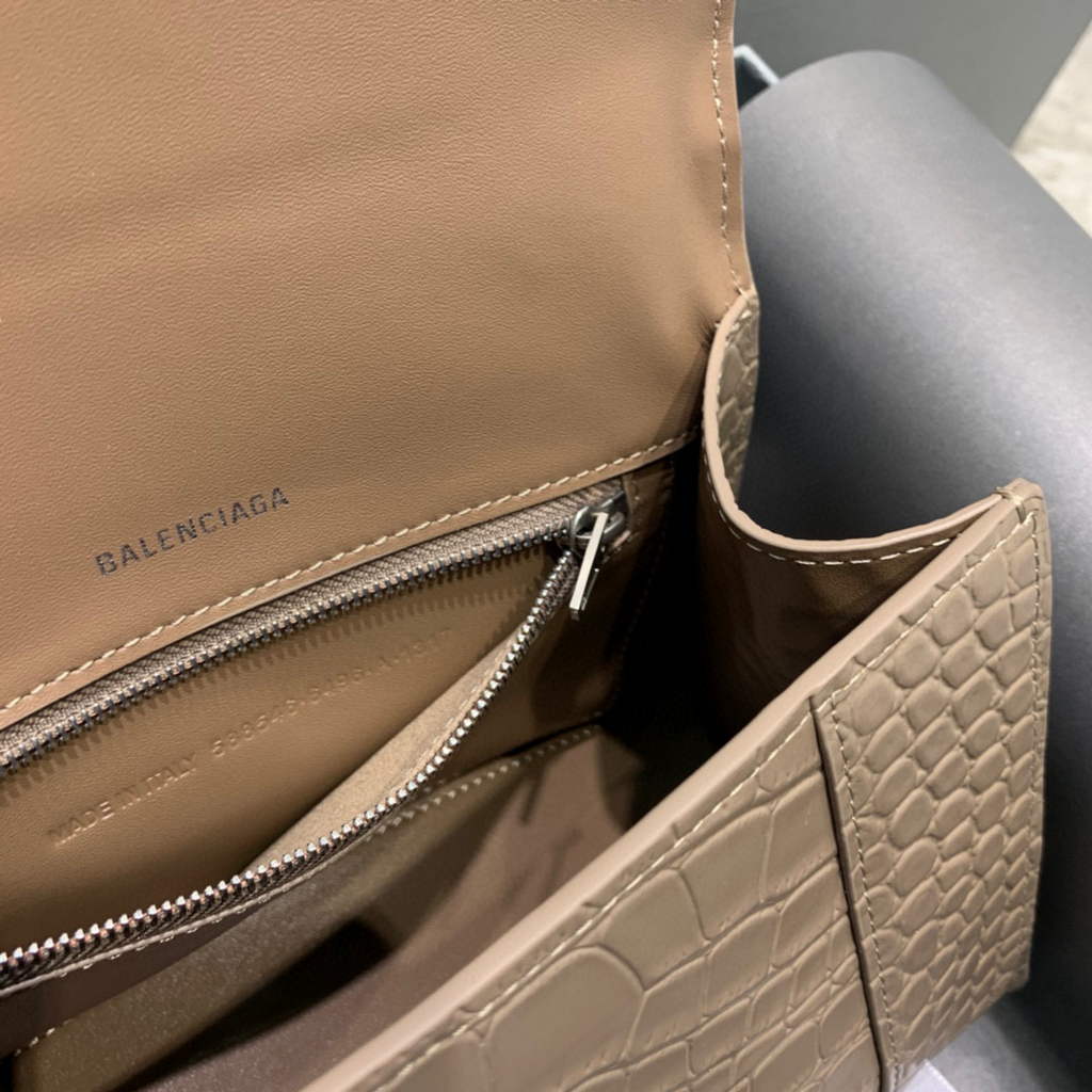 Balenciaga 593546 Hourglass Small Top Handle Crocodile Bag kakhi