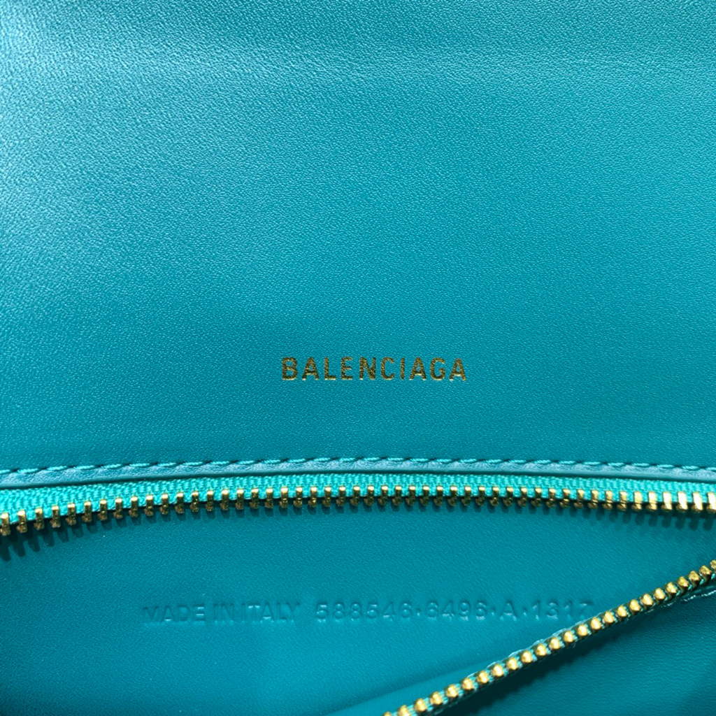 Balenciaga 593546 Hourglass Small Top Handle Crocodile Bag Blue Gold