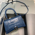 Balenciaga 593546 Hourglass Small Top Handle Crocodile Bag Navy Blue Silver - Default Title - View 1