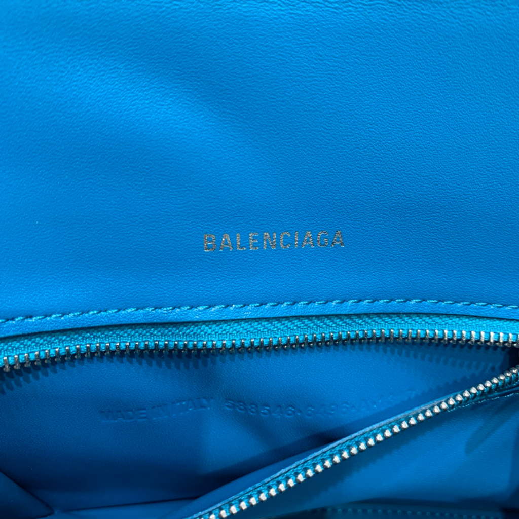 Balenciaga 593546 Hourglass Small Top Handle Crocodile Bag Blue Silver