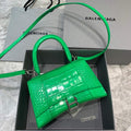 Balenciaga 593546 Hourglass Small Top Handle Crocodile Bag Green Silver - Default Title - View 1