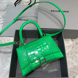 Balenciaga 593546 Hourglass Small Top Handle Crocodile Bag Green Silver - Default Title - View 1