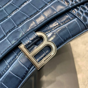 Balenciaga 593546 Hourglass Small Top Handle Crocodile Bag Navy Blue Silver - Default Title - View 5