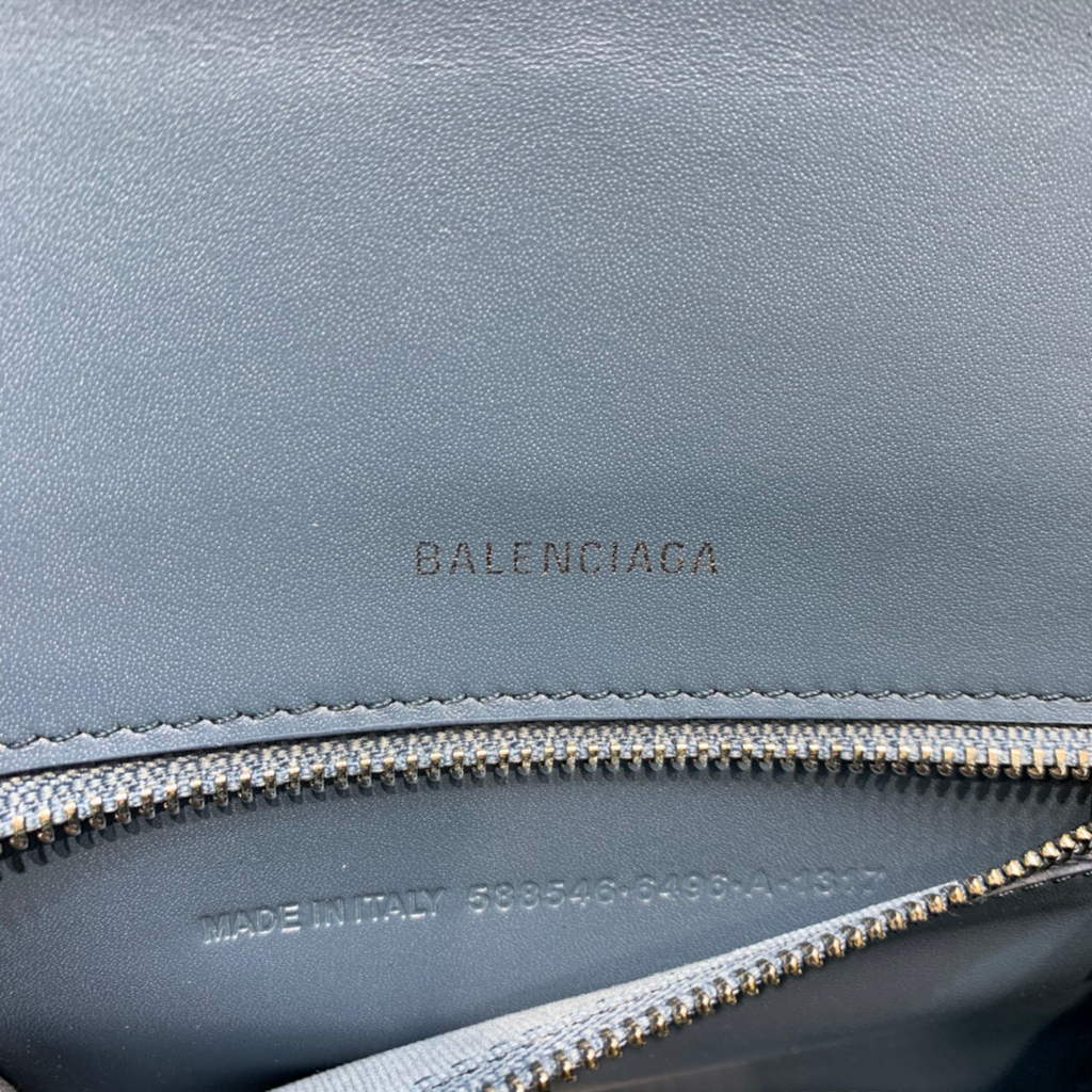 Balenciaga 593546 Hourglass Small Top Handle Crocodile Bag Navy Blue Silver